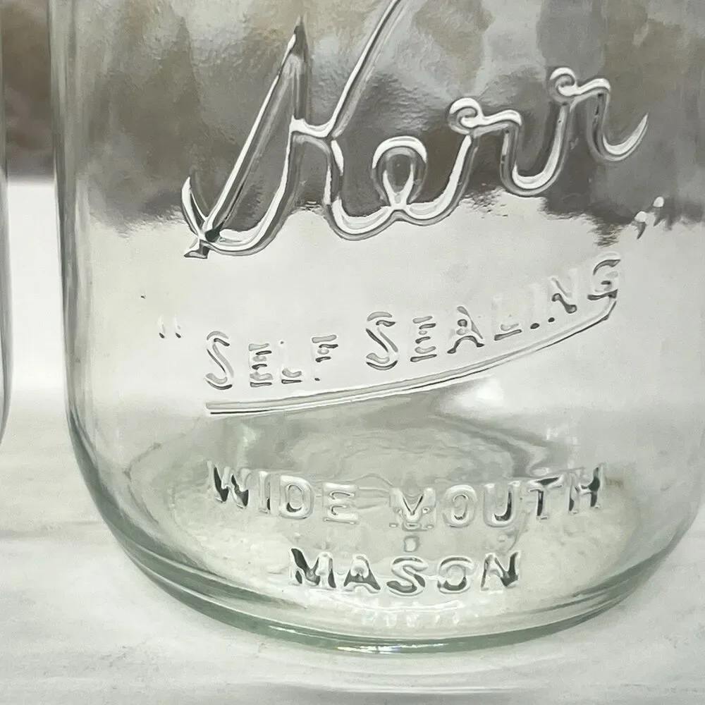 Vintage Kerr Wide Mouth Mason Pint Jars Set of 2-Clear Self Sealing for Canning